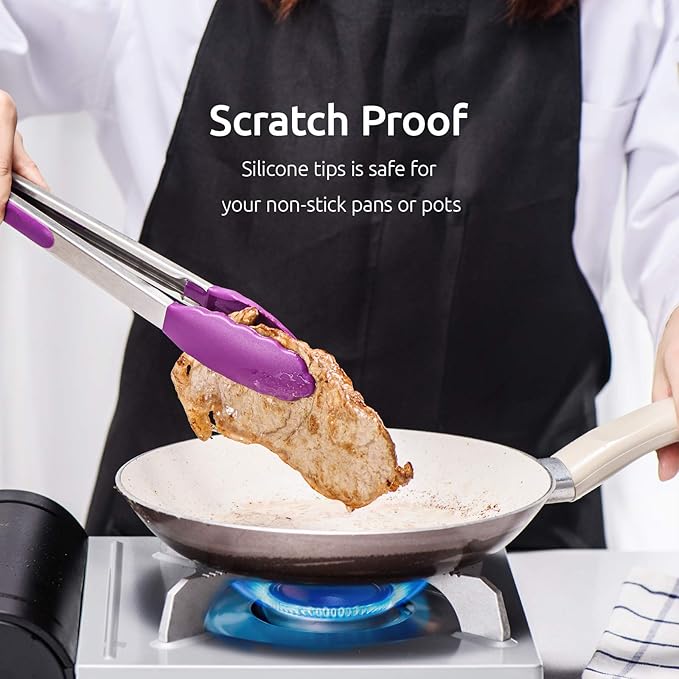 U-Taste Kitchen Tongs for Cooking, 600ºF Heat-Resistant Tps, 3Pcs/Purple