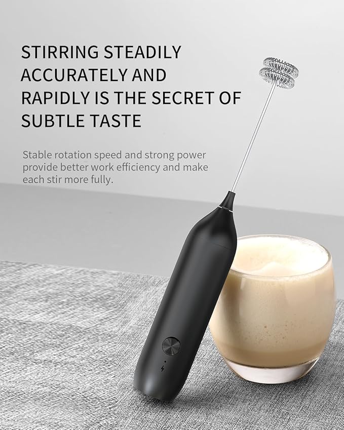 CIRCLE JOY Rechargeable Milk Frother Handheld with Stand, Coffee Frother Wand Drink Mixer with Dual Spring Whisk for Coffee, Cappuccino, Lattes, Frappe, Matcha and Hot Chocolate, Black