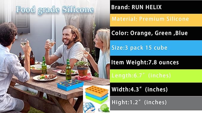3 Pack Silicone Ice Cube Trays, 1.2" Perfect Square Molds, 1oz (2 tbsp) per Well for Baby Food & Coffee, Odorless Food Grade, BPA Free, Easy Release Flexible Ice Trays for Whiskey, Cocktail