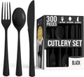 Party Solids Black Plastic Silverware Heavy Duty 300 Pieces Black Disposable Silverware Heavy Duty, Utensil Sets, 100 Of Each Forks, Knives & Spoons Disposable Cutlery Set For Party Supplies
