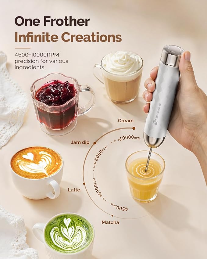 Maestri House LunaFro 2.0 Rechargeable Milk Frother, Stepless Speed Control