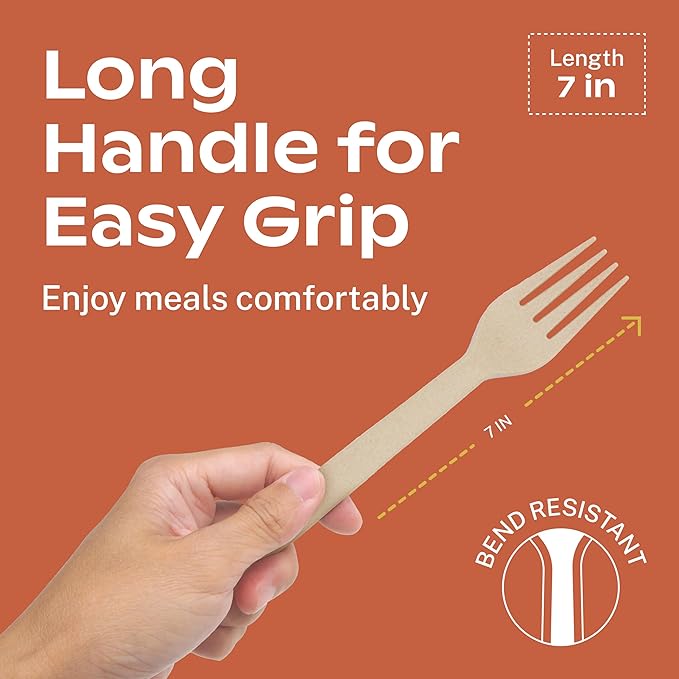 CORAL Light Brown Compostable Knives - 120 Heavy Duty No Plastic Knives (7.0 inch) - Break Resistant with Smooth Edges, Ocean Friendly Alternative to Plastic Silverware - Biodegradable & Disposable