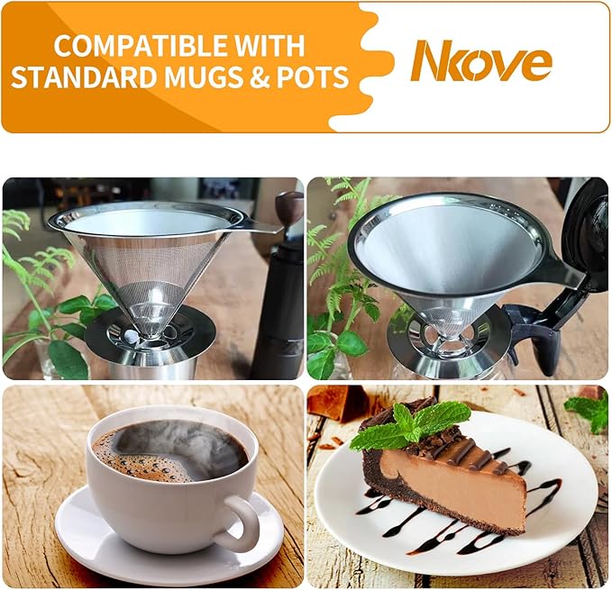 NKOVE Pour Over Coffee Dripper Stainless Steel Reusable Filter Coffee Maker