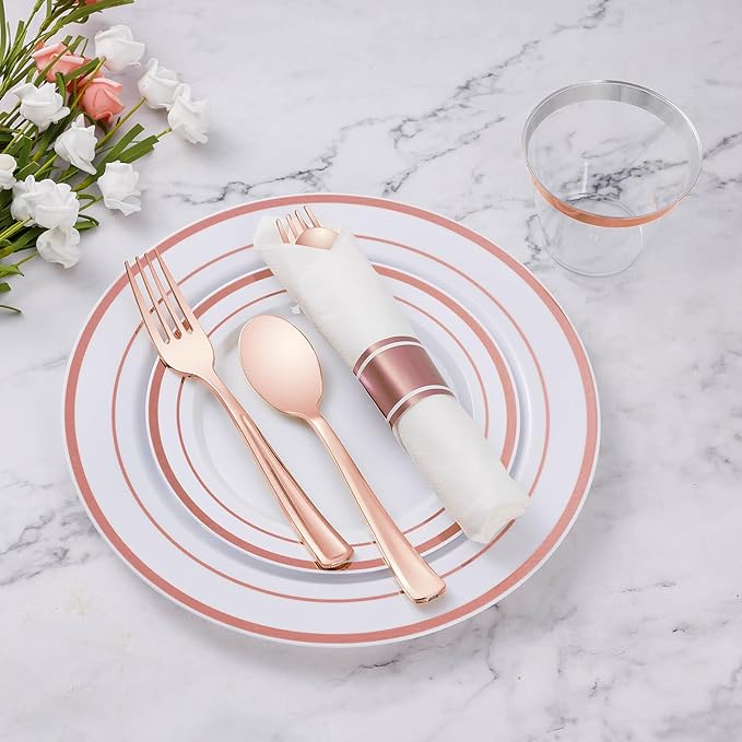 Goodluck 350 Piece Rose Gold Plastic Dinnerware Set for 50 Guests