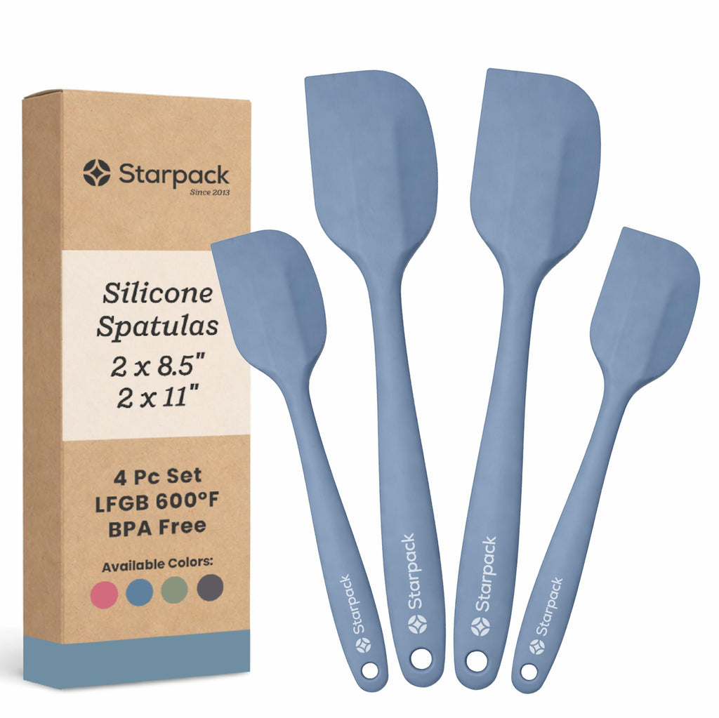 Starpack 'Scrape and Stir' Silicone Rubber Spatula Set (4-Piece) - LFGB Non Toxic, 600°F Heat Resistant, BPA-Free, One-Piece Kitchen Baking Spatulas - Dishwasher Safe for Nonstick Cookware Light Blue
