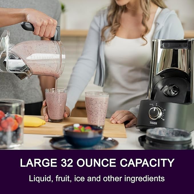 Tiger Smoothie Blender | Blender for Smoothies, Matcha, & Frozen Drinks | 45° Diagonal Blade | 10-Speed Countertop Blender | Made in Japan | Crush Ice & Whole Fruits | 32 oz
