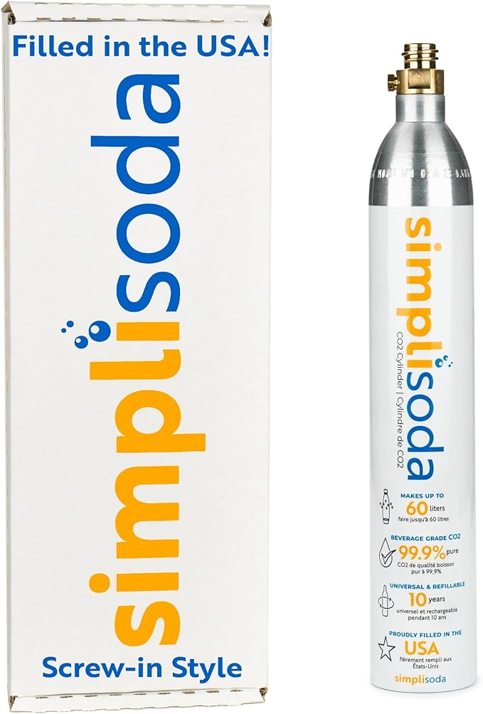 Simpli Soda 60L CO2 Canister Cylinders - Compatible w/Sodastream BLUE Screw-In Only, Ninja Thirsti, Philips, and More - Threaded Style Soda Streaming Machine CO2 Tanks Gas Refill, | 14.5 oz, 1 Pack