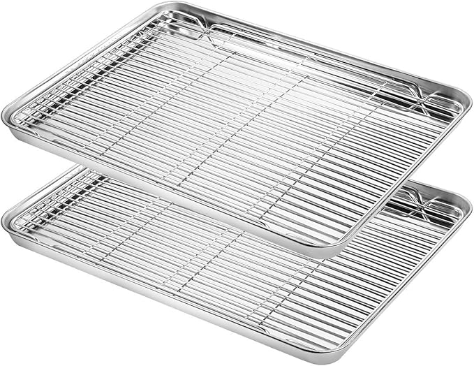 Baking Sheet with Rack Set, Stainless Steel Cookie Sheet with Cooling Rack