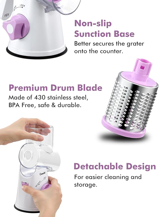 Geedel Rotary Cheese Grater Hand Crank, Cheese Shredder Vegetable Slicer