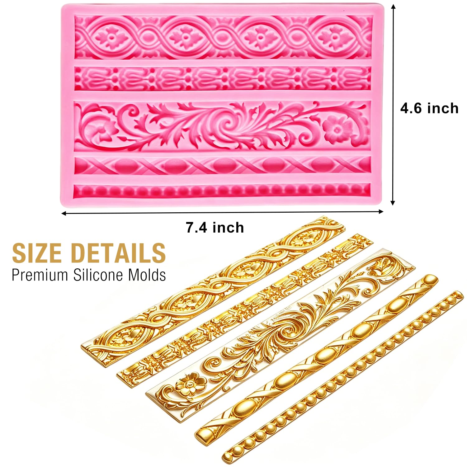 Baroque Silicone Molds, AIMEIKI 3 Pack Baroque Border Fondant Molds Scroll Lace Mold Vintage Curlicues Baking Molds for Cake Decorating, Chocolate, Cupcake Topper, Clay Crafts