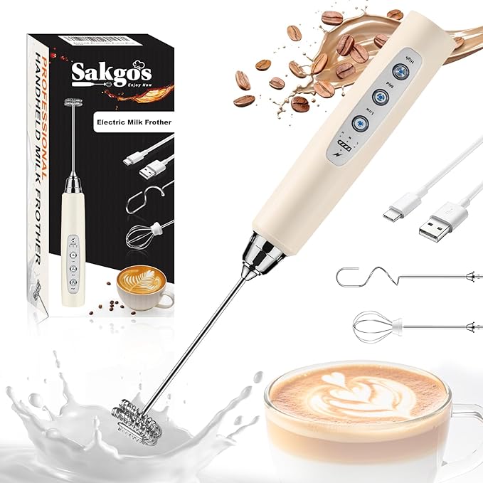 Milk Frother Wand Rechargeable Handheld Electric Whisk 3 Speed Adjustable