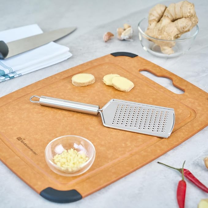 Restaurantware Stainless Steel Fine Cheese Grater - German Standard Lemon Zester with Ergonomic Handle, Sharp Blades, Dishwasher Safe - Handheld Kitchen Grater for Parmesan, Garlic, Ginger