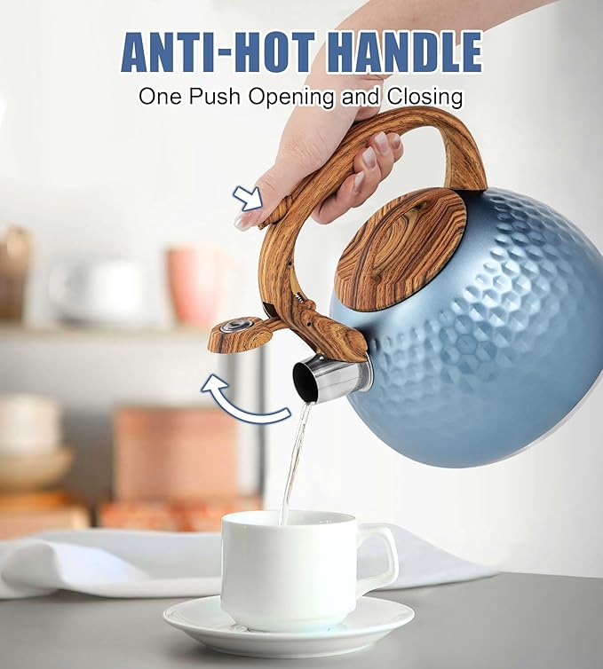Foedo 3.2Qt Stainless Steel Whistling Tea Kettle Stovetop, Blue