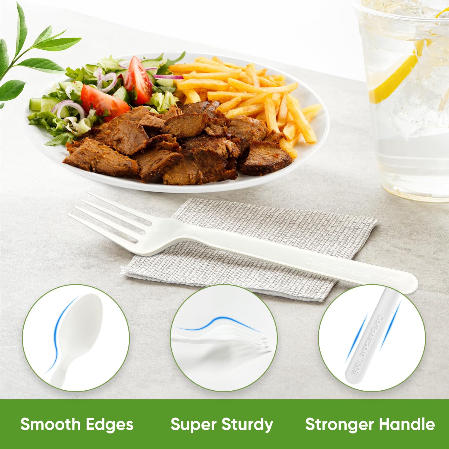 SUYANGECO Compostable Forks 100 Count Heavy Duty Disposable Forks