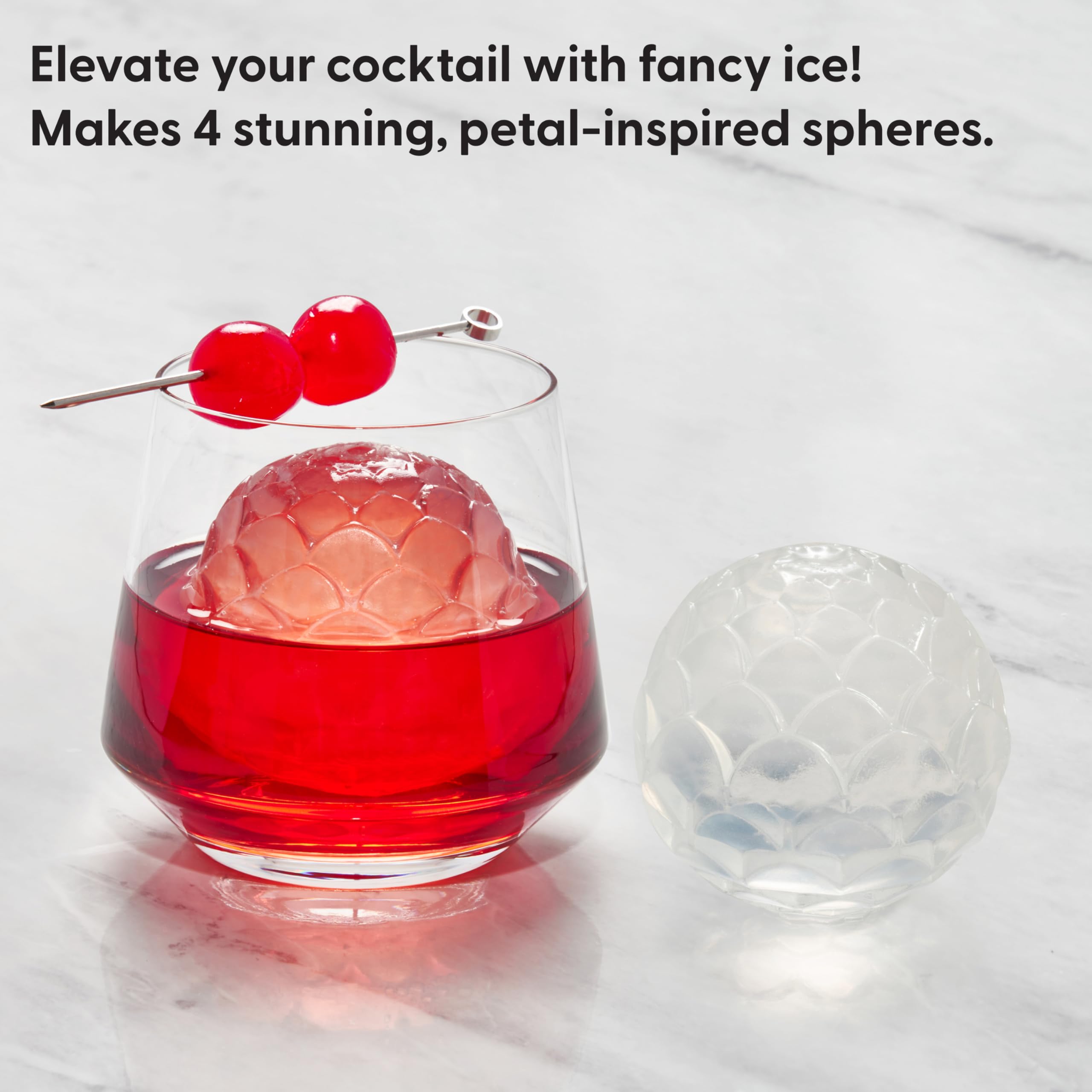 W&P Design Petal Ice Tray, Perfect Etched Spheres, Slow Melting for Whiskey and Cocktails, Food Grade Premium Silicone, Dishwasher Safe, BPA Free