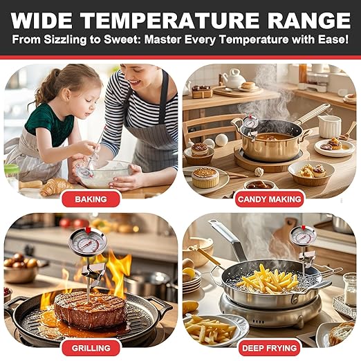 Telead Candy Thermometer Waterproof IP67 - Oil Thermometer for Frying with Clips - 9" Side of Pot Thermometer Deep Fry for Oil Candy Candle BBQ (Silver 2 PCS, 9 inches)