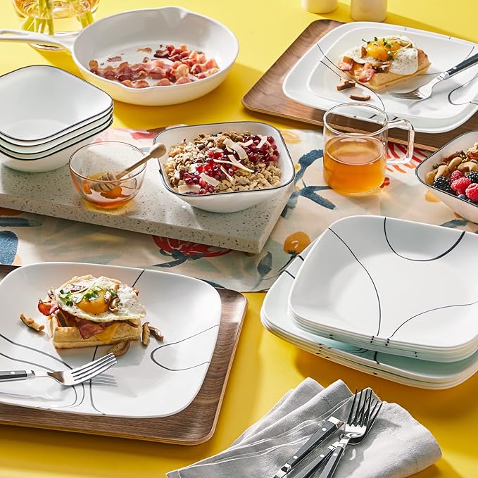 Corelle Square Simple Lines Dinner Plate Set, 6 Pack