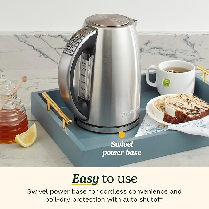 Cuisinart Electric Kettle, 1500W Fast Heating, 6 Temp Presets, 1.7L