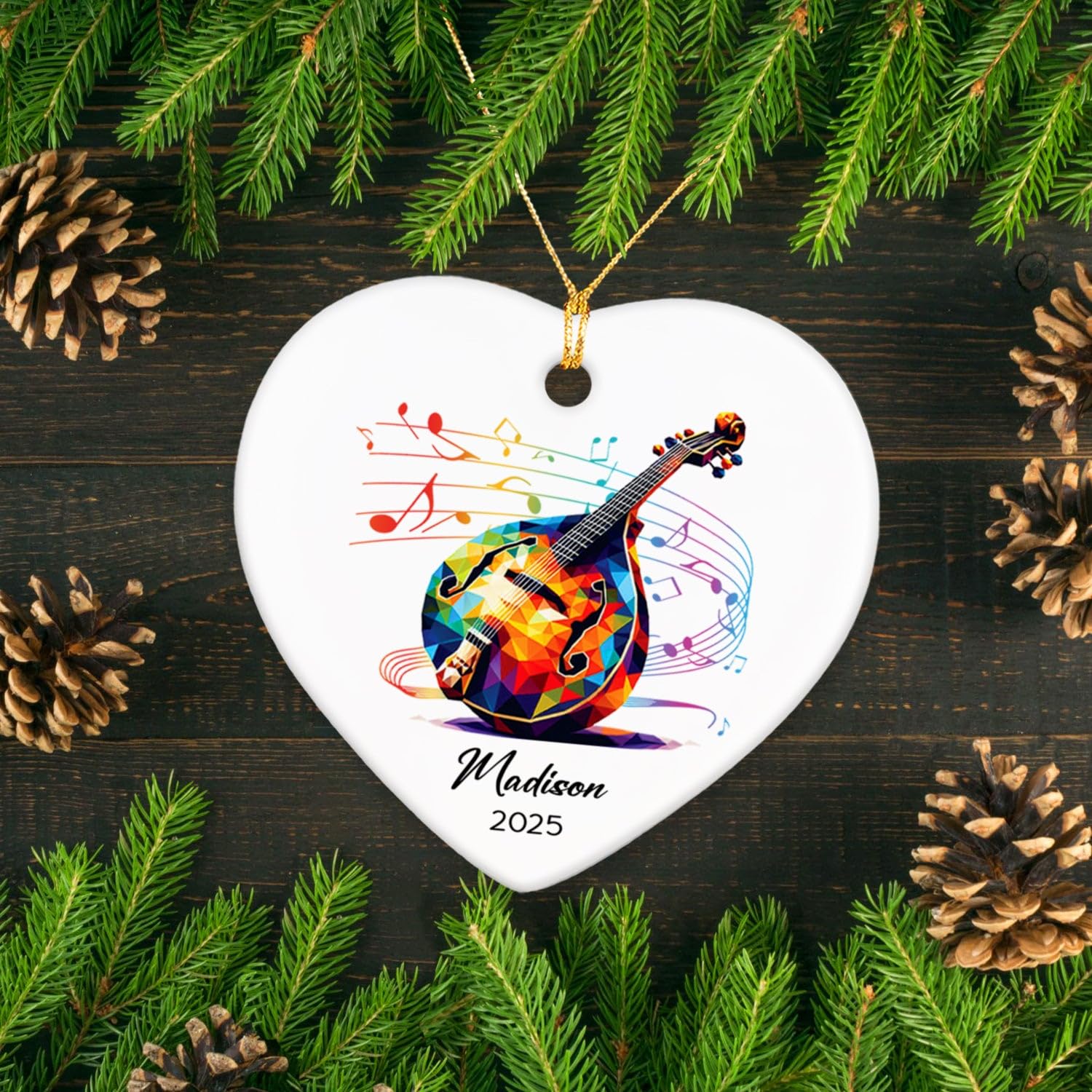 Personalized Name & Year Mandolin Ceramic Ornament Gifts for Music Lovers, Mandolin Player Xmas Tree Ornaments, Custom Mandolinist Ornaments 2026, Instrument Ceramic Ornament Decor Christmas Hanging