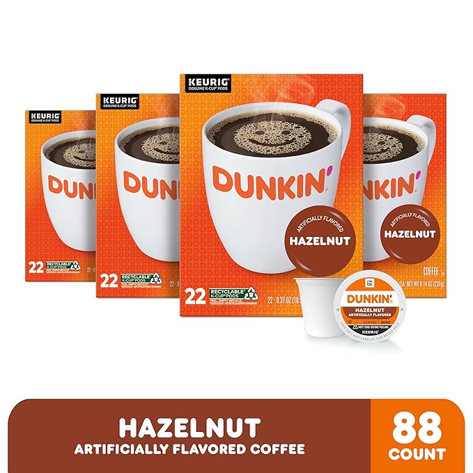 Dunkin’ Hazelnut Artificially Flavored Coffee, Keurig K-Cup Pods, 88 Count