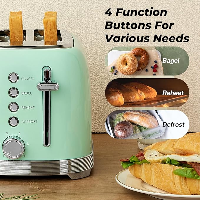 Culinaid Toaster 2 Slice Retro Stainless Steel, Aqua Green