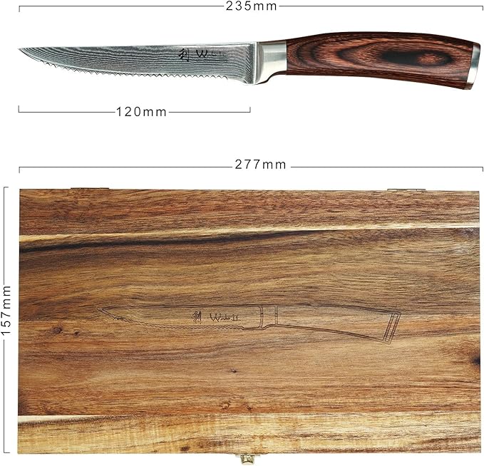 Wakoli EDIB Damascus Steak Knife Set, 4-Piece VG10 Stainless Steak Knives