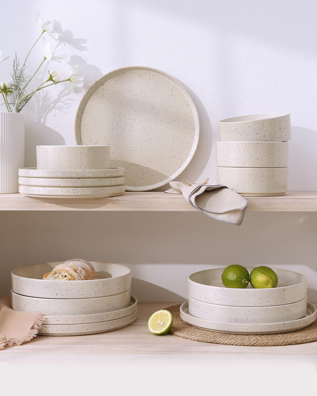 Famiware Nebula 12-Piece Stoneware Dinnerware Set, Creamy White