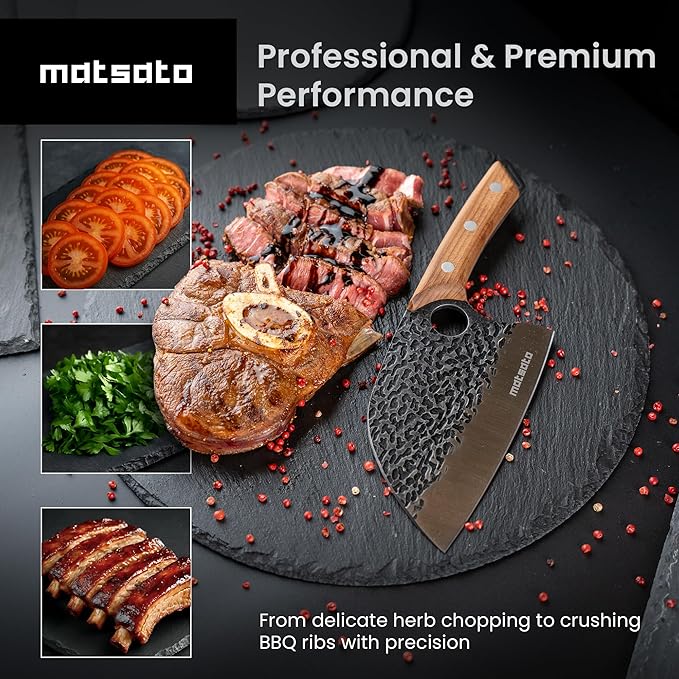 Matsato Cleaver Knife – Japanese Steel Cooking Butcher Knife for Meat & Vegetables Chopping, 5.8 Inch Kitchen Knife, Kitchen Gift for Men & Women