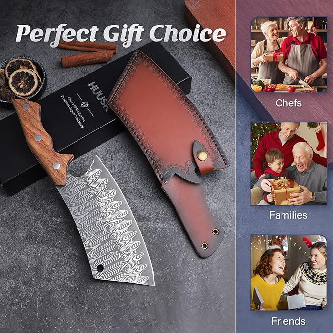 Huusk Meat Cleaver Knife with Sheath - Butcher Knives for Meat Cutting