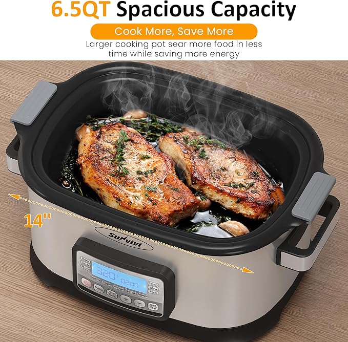 Sunvivi 12-in-1 Programmable Slow Cooker 6.5QT with Timer & Keep Warm