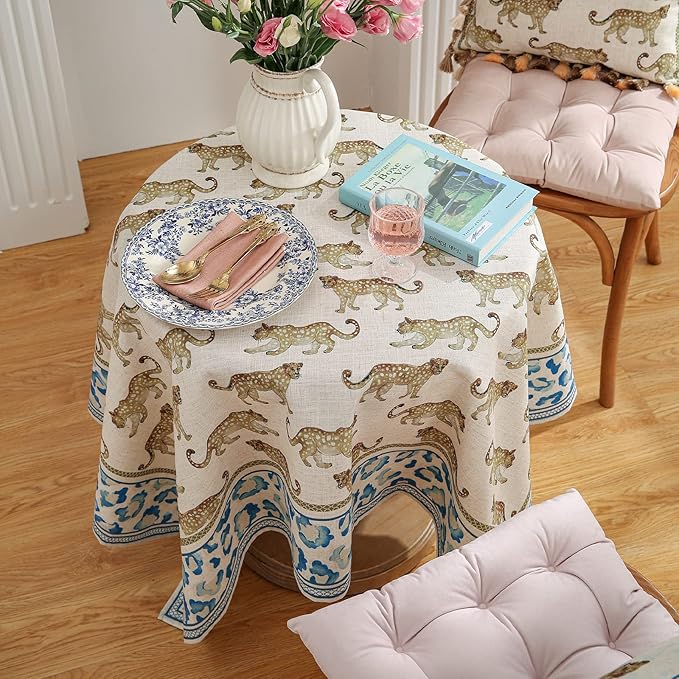 patdrea Vintage Leopard Print Linen Tablecloth,Rectangular,87"x55"-from