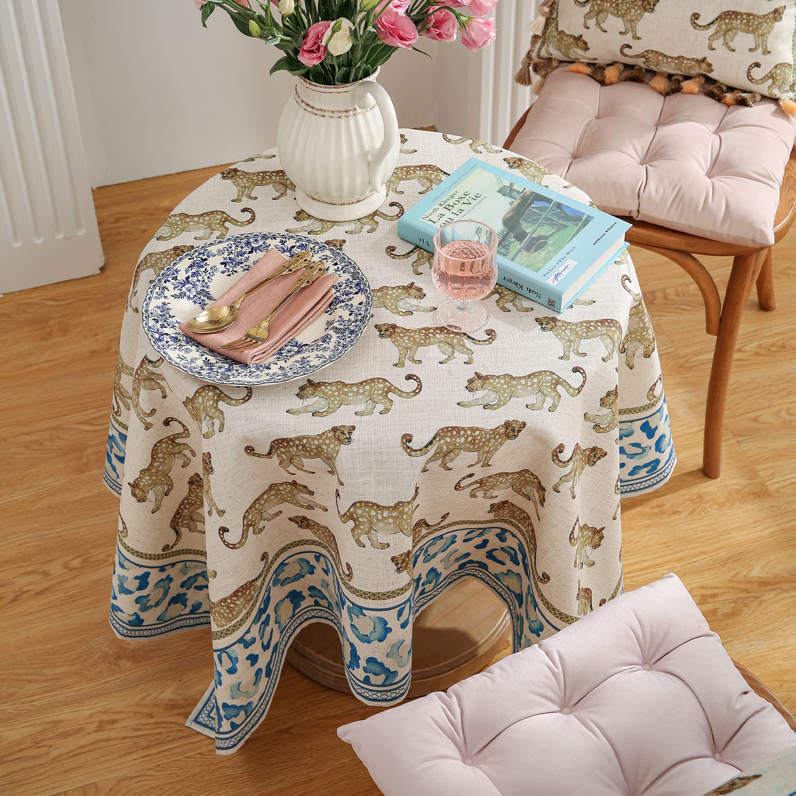 patdrea Vintage Leopard Print Linen Tablecloth,Rectangular,118"x67"-from