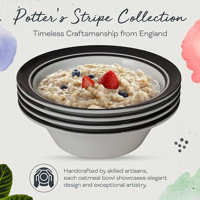 Portmeirion Potter's Stripe Oatmeal Bowl - Black, Set of 4