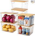 CiWiVOKi 6 Pack Clear Stackable Storage Bins with Bamboo Lids, Trash Bag Holder Dispenser Under Sink Organizer for 4-13 Gal Bags, Plastic Storage Containers for Pantry Bathroom Kitchen Organization