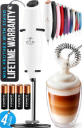 Zulay Kitchen Powerful Milk Frother Wand With Duracell Batteries - Ultra Fast Handheld Drink Mixer - Electric Whisk Foam Maker for Coffee, Lattes, Cappuccino & Matcha - Z1 Motor - White & Black