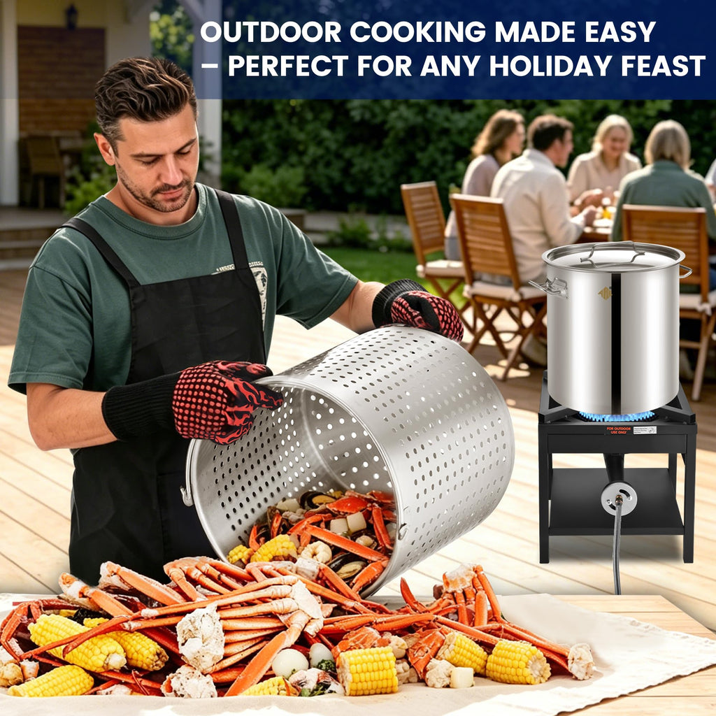 ARC 52QT Stainless Steel Stockpot for Crab Seafood Boiler w/Basket, 13Gal