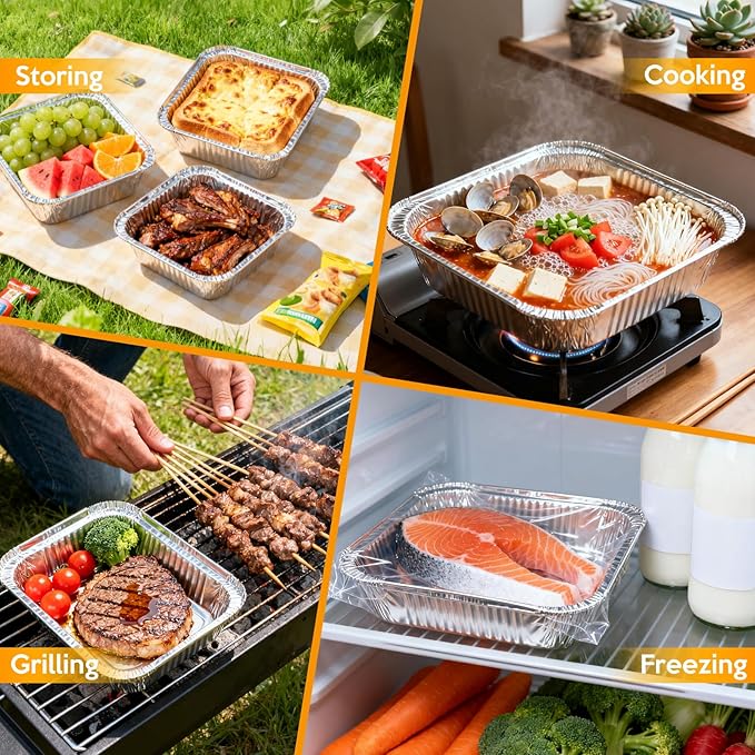 Homewarm 8"x8" Aluminum Foil Pans Disposable - 20 Pack Square Baking Pans Disposable Grill Accessories Meal Prep Containers Heavy Duty Tin Foil Pan for Baking Cake, Oven Cooking, Heating, Storing