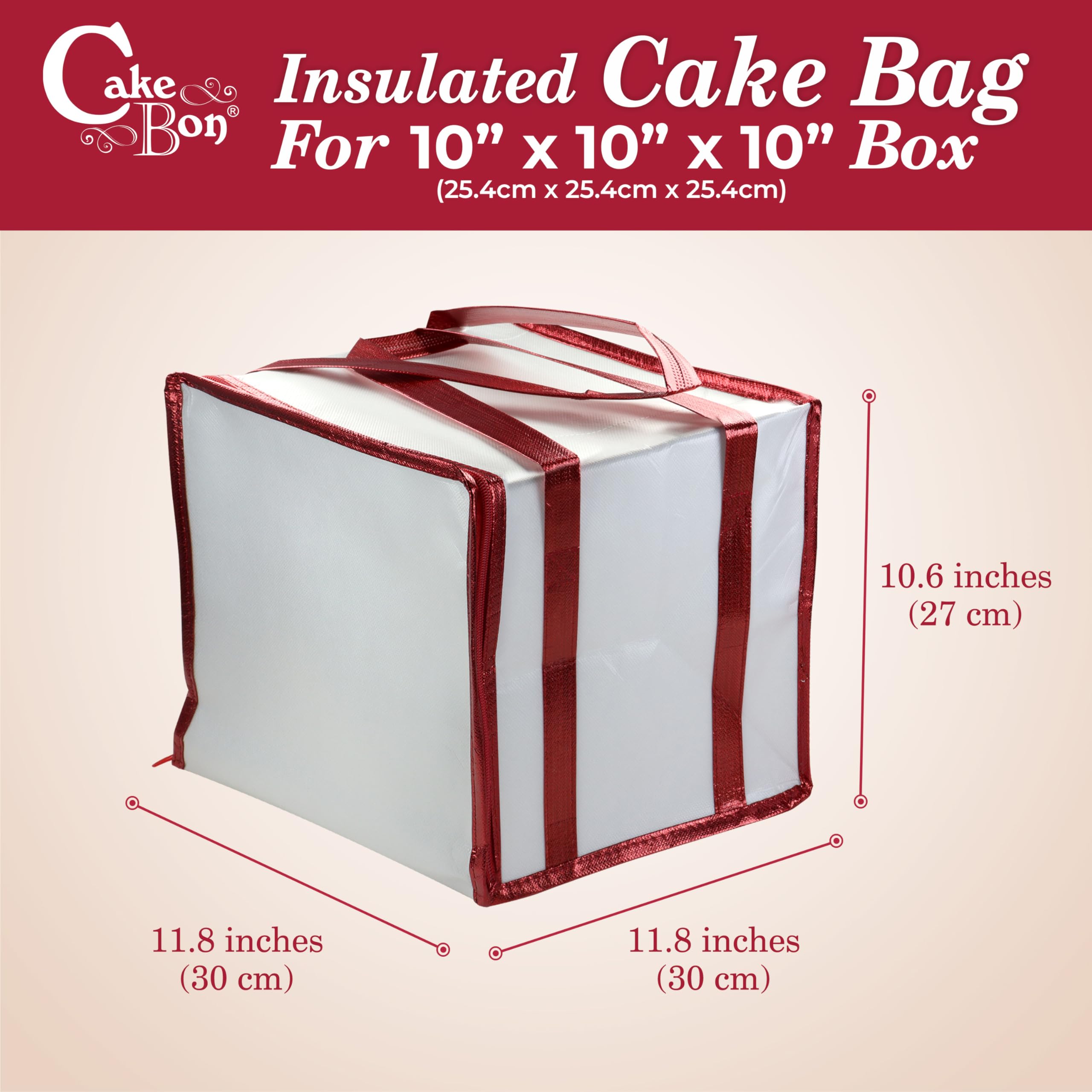 Cakebon 10" Cake Box Drum Insulated Bag White Round Wrapped 1Pack
