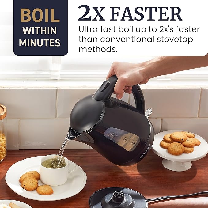 Elite Gourmet EKT8690X 1.7L Tea Kettle, 1500W BPA-Free Fast Boil, Black