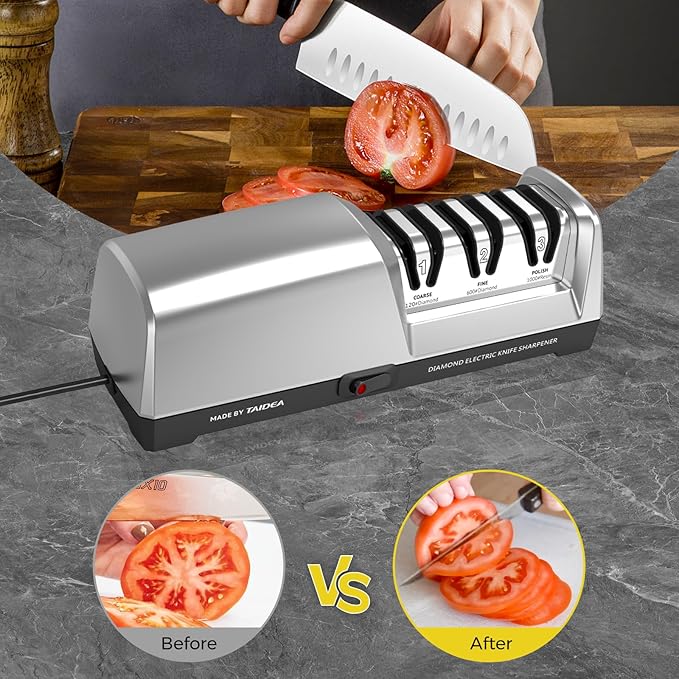 Newise Electric Knife Sharpener for Kitchen, 15° Precision Angle Guide