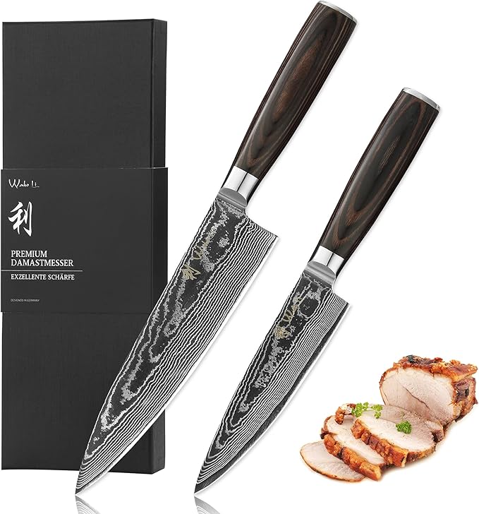 Wakoli EDIB Essentials 2-Piece Damascus Chef Knife Set, VG10 Core, Gift Box