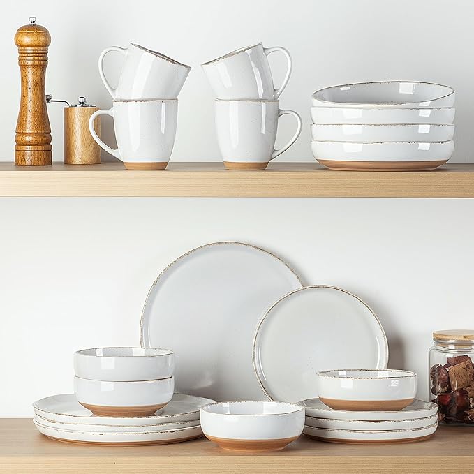 AmorArc Dinnerware Sets for 8, 24 Pieces Ceramic Plates and Bowls Set
