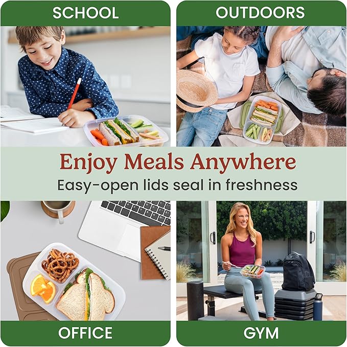 Bentgo Easyboxes Stackable 3-Compartment Bento Lunch Boxes, Set of 4