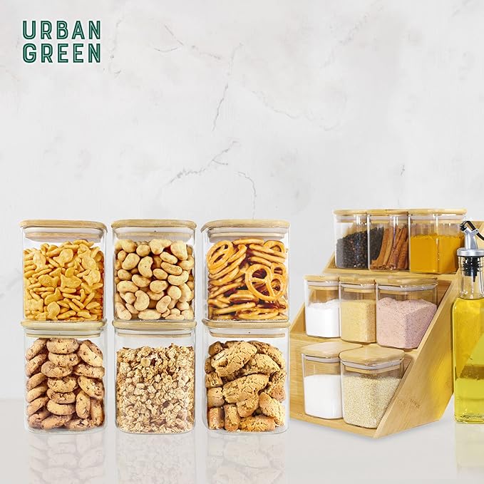 Urban Green Glass Jars with Airtight Lids, Airtight Glass Canisters with Locking Lids, (Bamboo-28oz)