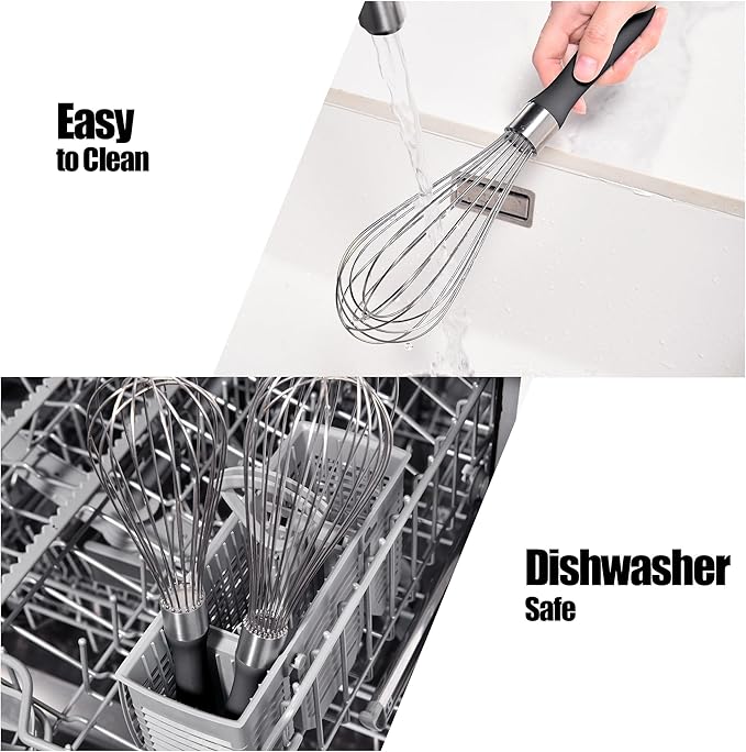 Doosu 18/8 Stainless Steel Balloon Whisk for Cooking (8 Wires, Black)