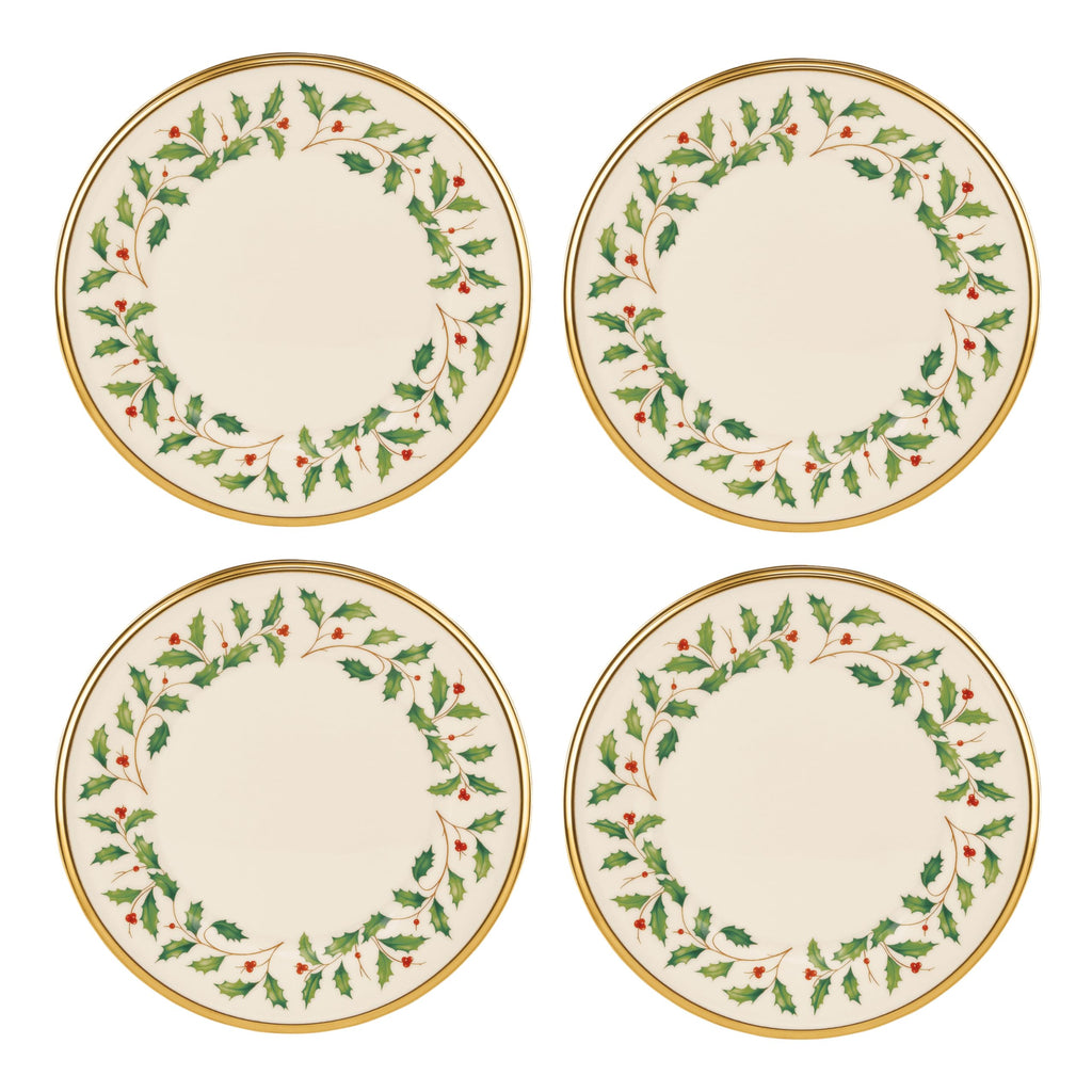 Lenox Holiday Porcelain Christmas Salad Plate Set for 4