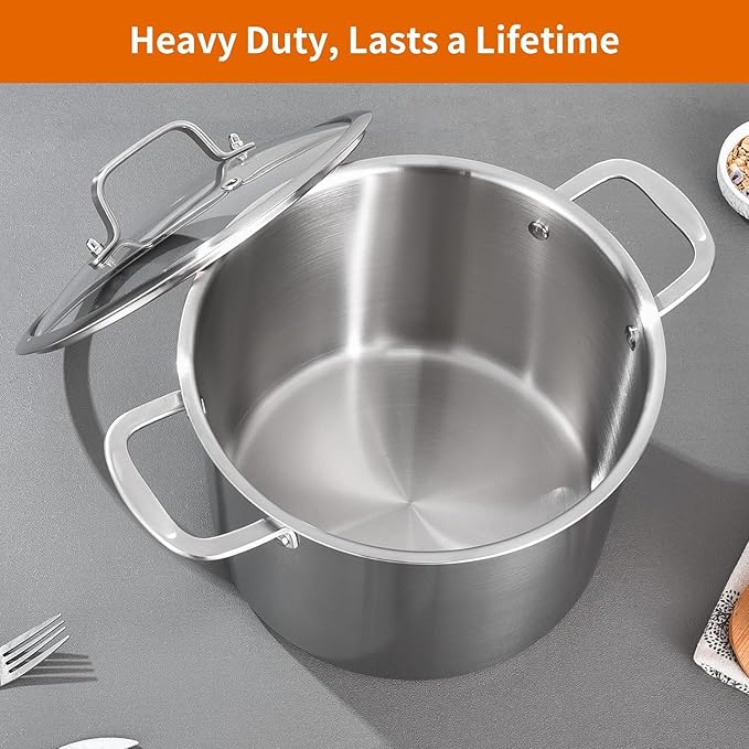 DELARLO Tri-ply Stainless Steel 12 Quart Heavy Duty Induction Stock Pot