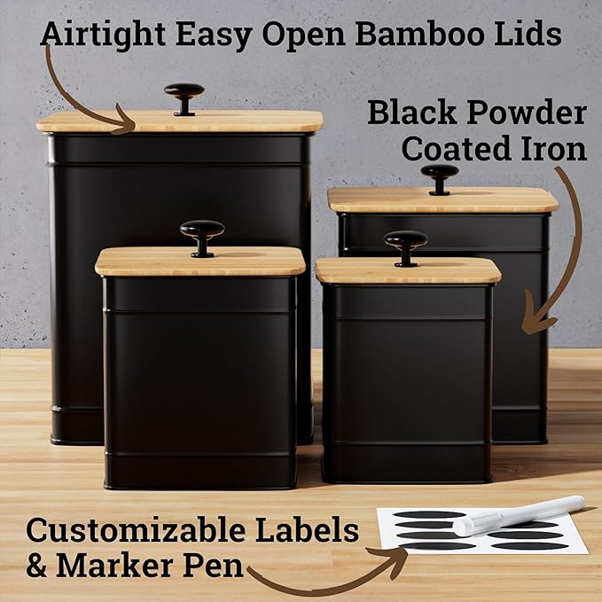 Kitchen Canisters for Countertop Set of 4 w/ Chalkboard Labels & Marker Pen