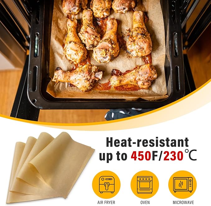 Vosda Parchment Paper Sheets for Baking 12-16 IN Precut Non-Stick Parchment Paper Unbleached Baking Sheet Paper for Air Fryer,Baking,Grilling,Steaming,Oven Suitable For Bread Cake Cookies 200p