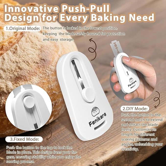 Fenikara Premium Magnetic Bread Lame & Versatile Bread Scoring Tool - Professional Sourdough Scoring Tool and Lame Bread Tool with 10 Razor Blades & Scoring Patterns Booklet (light gray)